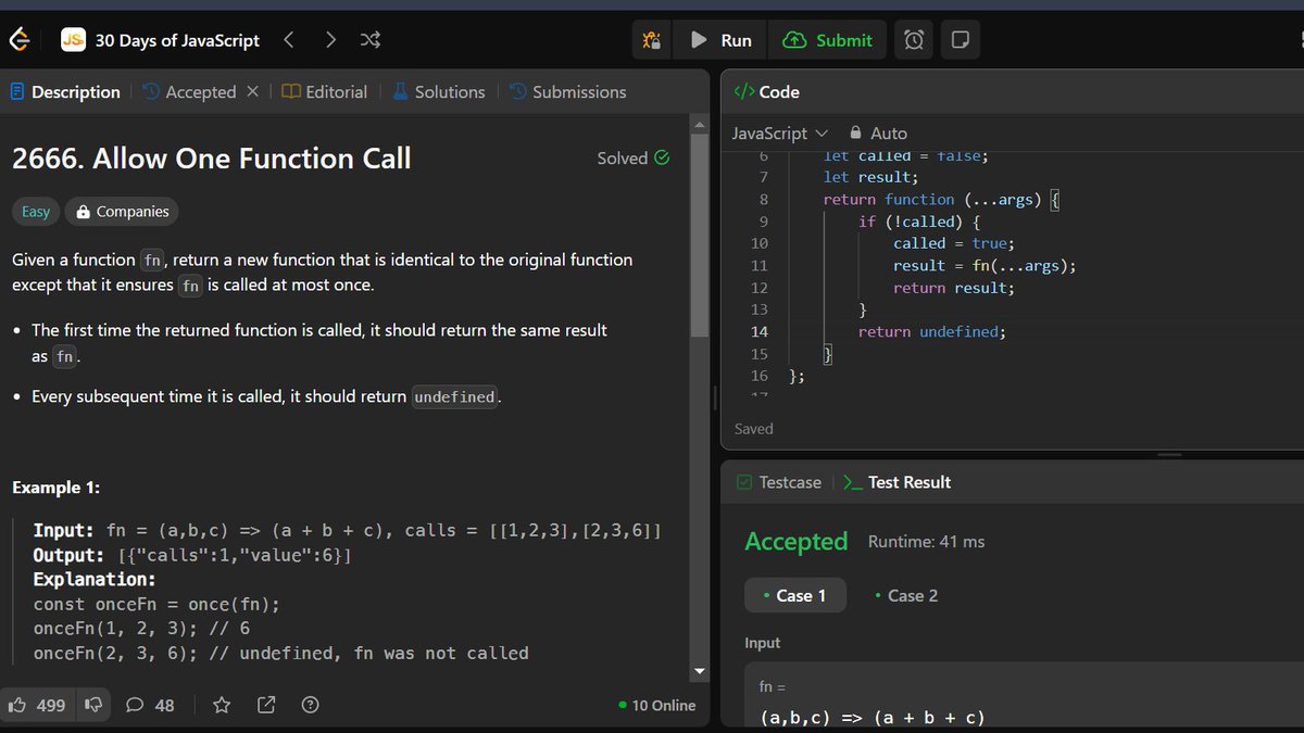 bugbounty02's tweet image. 💻 Day 52 of #100DaysOfCode 💻
✅ LeetCode:
"Take K of Each Character from Left and Right" (Medium) – Challenging but managed with some research! 🌟
✅ 30-Day JS Challenge:
"Allow One Function Call" (Easy)
Every step counts toward progress! 🚀
#LeetCode #JavaScript30 #CodingLife