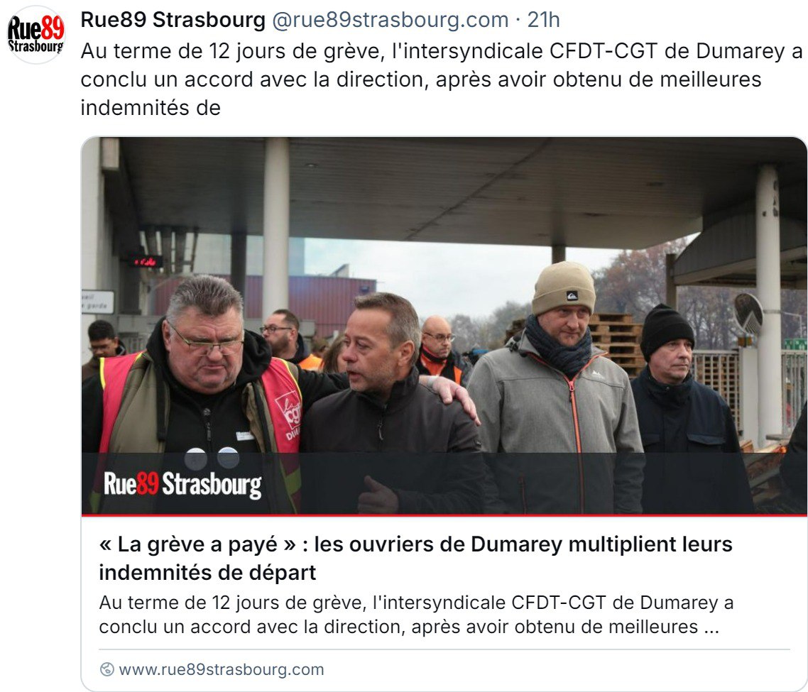 EmmanFernandes's tweet photo. 🔴Bravo aux grévistes de #Dumarey pour leur victoire dans l’obtention de meilleures indemnités de licenciement, et tout en même temps soutien aux ouvriers de #Novares qui entrent aujourd’hui dans la même bataille.
👉 Stop aux aides publiques sans préservation des emplois! https://t.co/u7nAdcH9DV