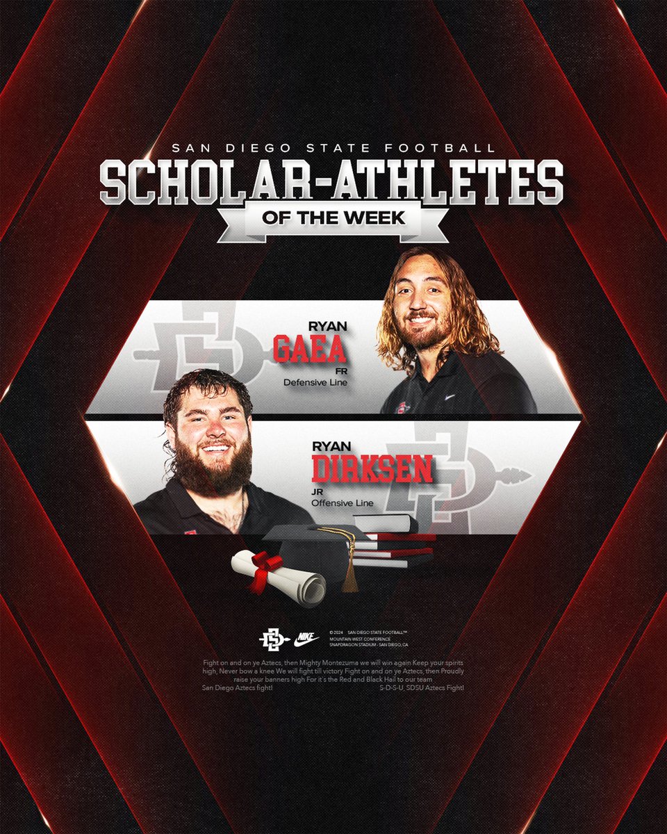San Diego State Football (@aztecfb) on Twitter photo Congratulations to our Scholar-Athletes of the Week! 📚
<a href="/GaeaRyan/">ryan gaea</a> x <a href="/ryan_dirksen_/">Ryan Dirksen</a> Congratulations to our Scholar-Athletes of the Week! 📚
<a href="/GaeaRyan/">ryan gaea</a> x <a href="/ryan_dirksen_/">Ryan Dirksen</a>