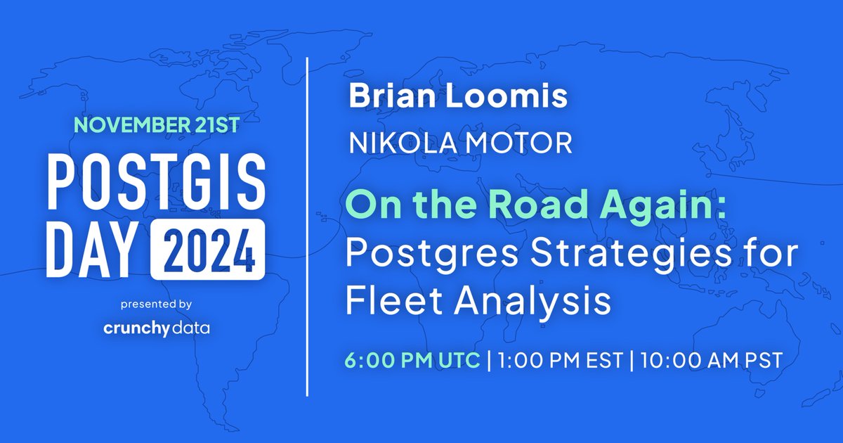 crunchydata's tweet image. We have @djdarkbeat speaking at PostGIS Day about some of the work he’s doing at @nikolamotor. Nikola is pioneering electric trucking technology and they are up to some really cool things with their applications and fleet analysis. Brian Loomis and his team are big fans of…