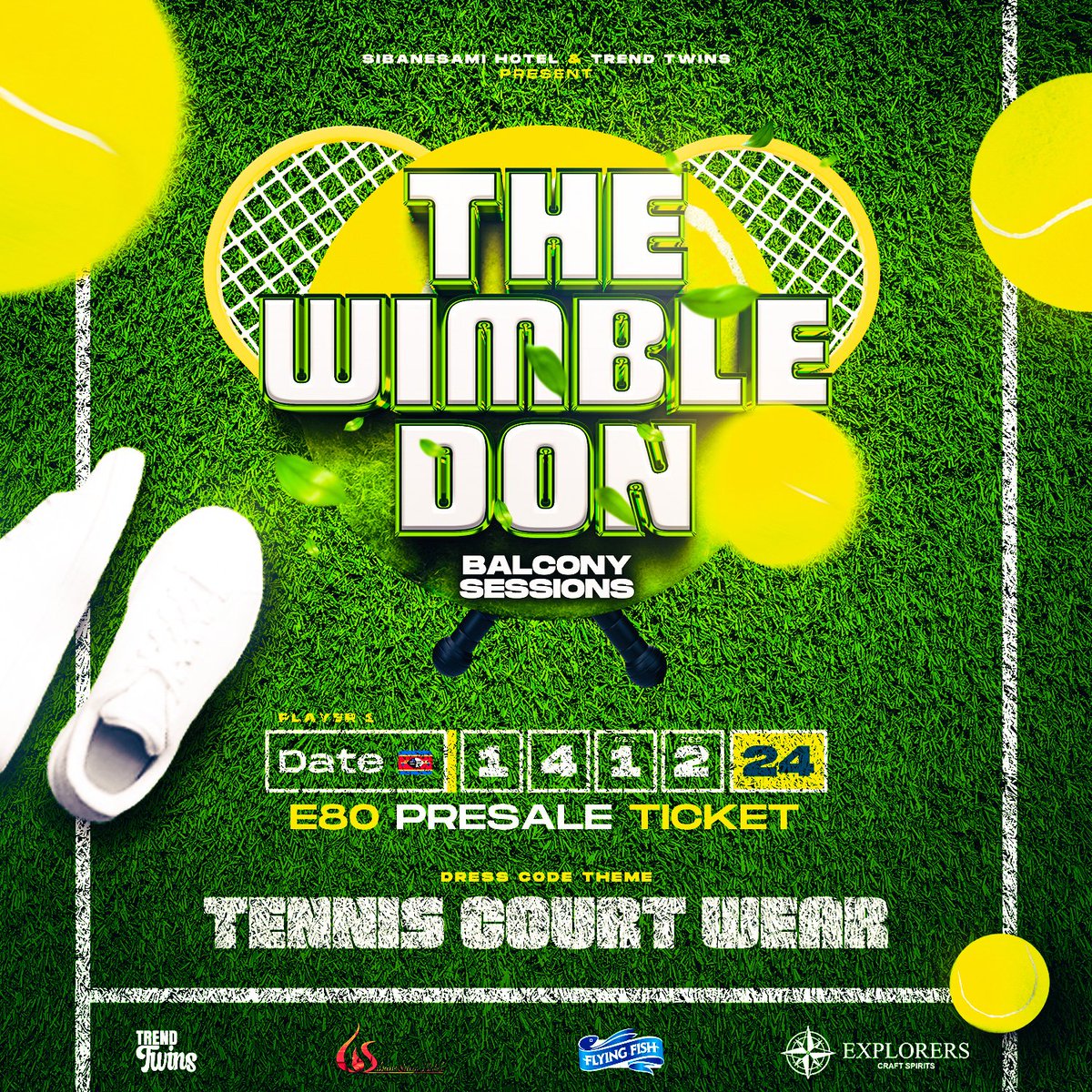 The Wimbledon Balcony Sessions is an event that brings fashion and live music into one thing, let us dress up the summer and holiday way and rock up SibaneSami Hotel 💛

Stay tuned for more details, 14 December, we play the expensive music. 

Asambeni!

#Wimbledon #TiniTwitter