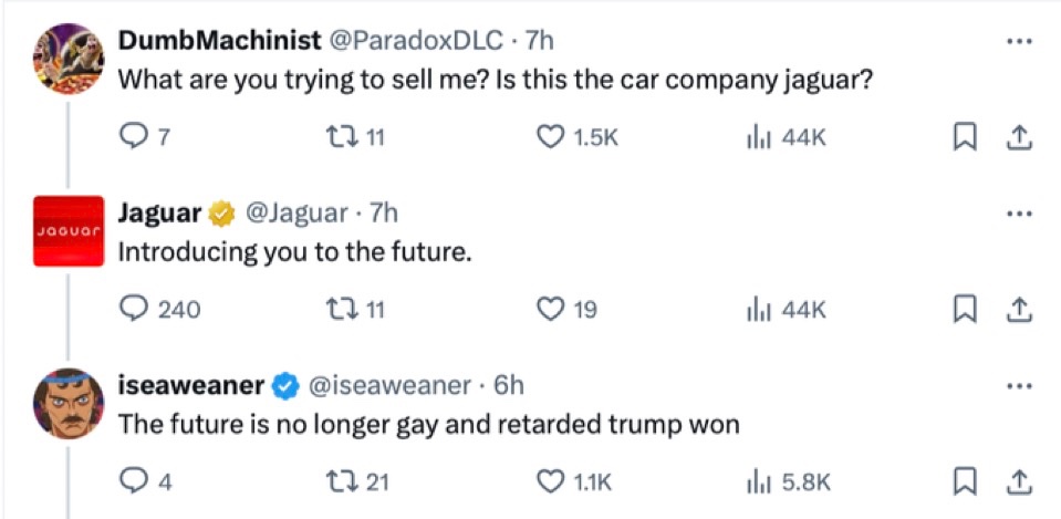 ElonMuskAOC's tweet photo. Tesla>Jaguar https://t.co/E59tnQq1yW