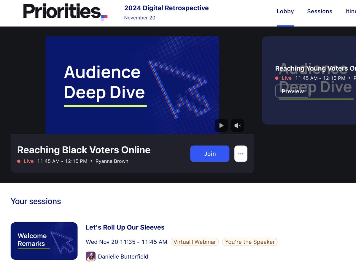 likebutterfield's tweet image. So proud of the @prioritiesUSA for pulling together the first of many digital retrospective convos 💚💙
We're taking an initial x-ray on where our movement is at with regards to how we communicate -- online. 500+ young, diverse attendees who are ready to think differently...…