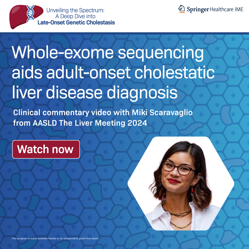 SpringerIME's tweet photo. Dr Miki Scaravaglio talks through her proof-of-principle study findings for use of whole-exome sequencing to aid the diagnosis of people with adult-onset cholestatic liver disease. 

Watch the interview from The Liver Meeting 2024 now.