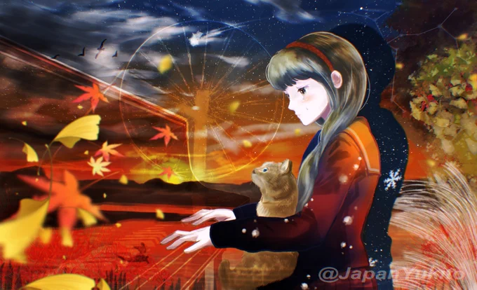 去りゆく私の季節My Season of Passing Away#イラスト #秋 #猫 