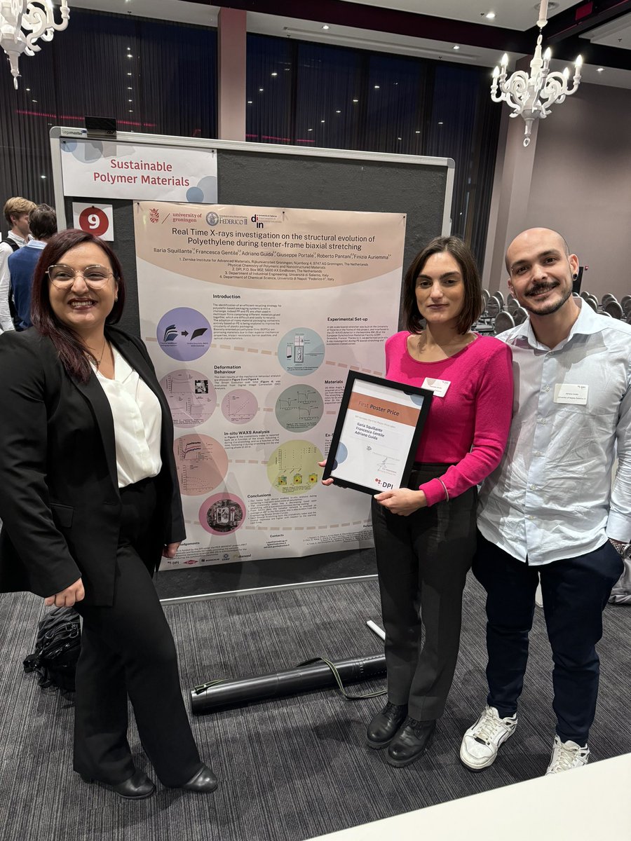 Congratulations to our PhD Ilaria Squillante for winning the best poster award at the DPI annual meeting 2024. The price is shared with the other two PhDs part of a great team. 
#Science #POLYMER #conference