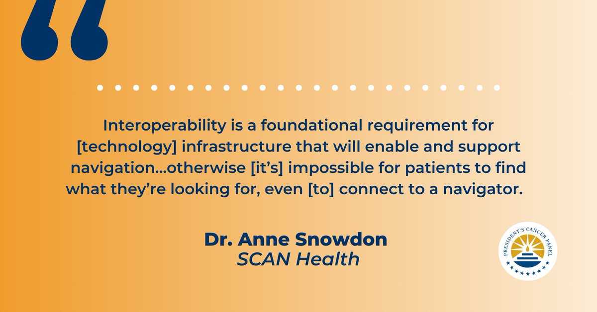 PresCancerPanel's tweet image. The success of any new digital health tool depends on its ability to work with existing technologies, as well as its usability for patients, navigators &amp;amp; care teams. Don’t miss the #Tech4CancerNavigation report, coming soon: prescancerpanel.cancer.gov/reports-meetin…