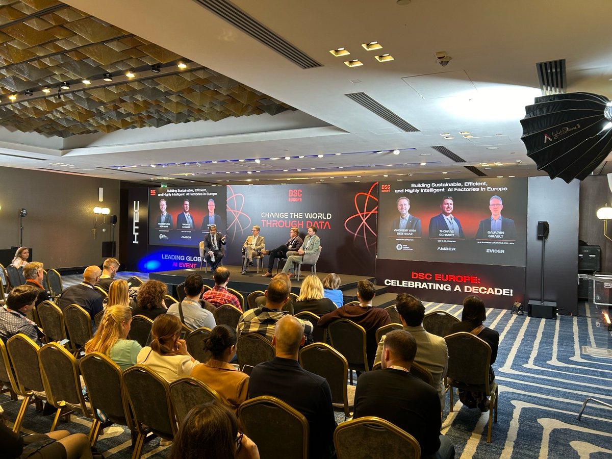 ethernal_tech's tweet photo. 🎉🌍 DSC Europe 24 is the leading conference held in Belgrade, focused on AI and Data Science. It brings together over 3000 most influential and knowledgeable experts and professionals for a five-day event filled with 💬 discussions, 🤝 networking, and 🌟 business opportunities. Over 100 AI and Data topics were addressed by 500 greatest minds in the field.

👥 @SrdjanVukmirovi (CEO of @ethernal_tech) and @Swiss_Tech_Alex (CEO of Tech Ecosystem Advisory)

📌 DSC:X is a stage dedicated to decision-makers. Talks and panels are centered on building Data and AI teams, Data-Driven culture in organizations, developing Data and AI products, and Data in Cloud. 👇

🎤 'Building Trust in AI: Alstom’s Journey Towards Safe, Reliable Mobility Solutions'

👨‍💻 Nenad Mijatovic, Director of Data Science and AI at @Alstom

🧠 Data & AI Talks stage includes topics such as Generative AI, NLP, Computer Vision and Robotics, Data Engineering, and many more. 👇

🎤 'How to train a large diffusion model'
👨‍💻 Eugene Lyapustin, Senior ML Engineer at @yandexcom

💡 PANELISTs stage 👇

🎙️ 'Building Sustainable, Efficient, and Highly Intelligent AI Factories in Europe'

Panelists: 
👨‍💻 @AndrewvdHaar (Managing Director at Fiber Carrier Association) 
👨‍💻 Thomas Schmidt (CSO and Co-Founder of AMBER)
👨‍💻 Gauvain Girault (CTO at Eviden)

🔗👉 https://t.co/1OckmPqg14
