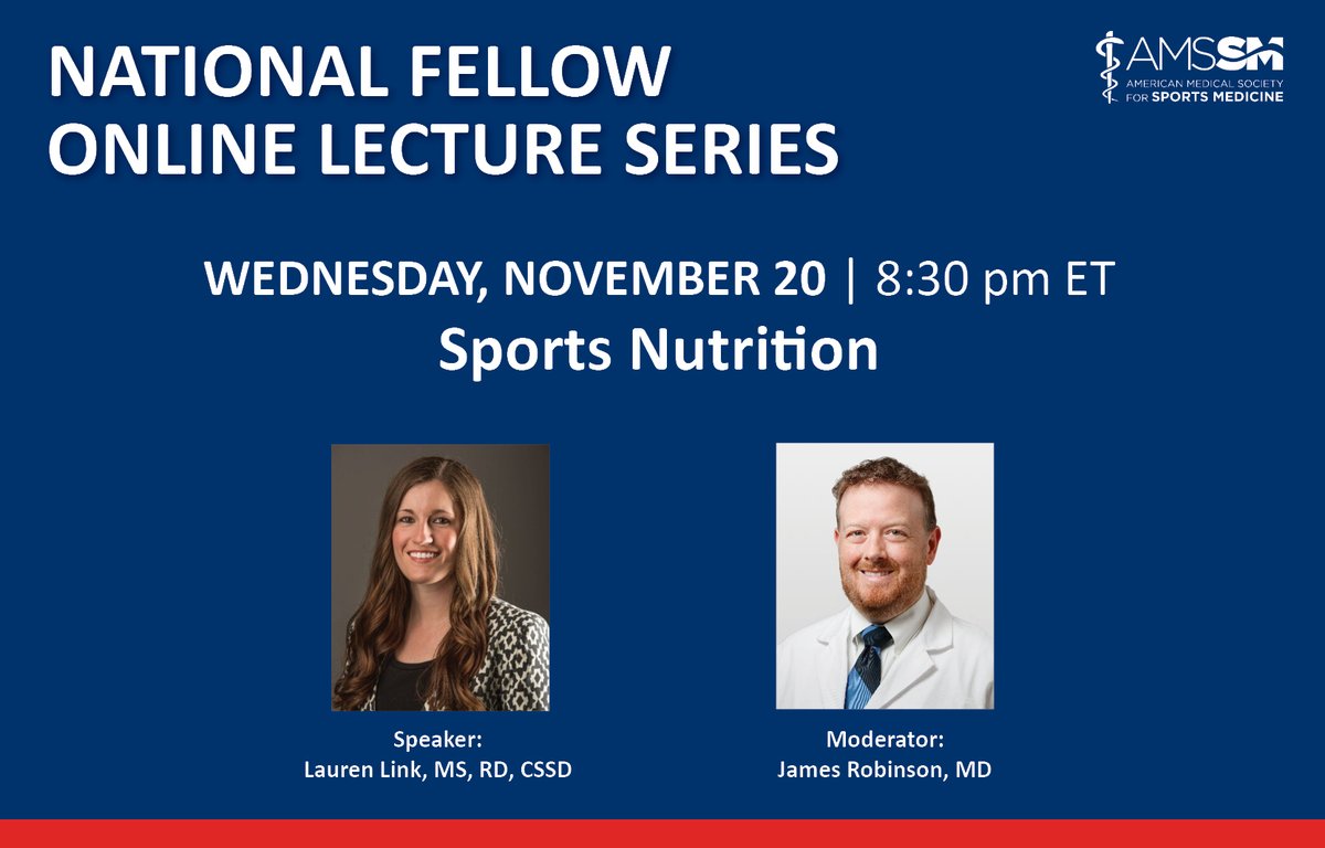 TheAMSSM's tweet photo. 💡 Remember to attend tonight's #FellowsLectureSeries session!

➡️ Join Registered Dietician and author Lauren Link (@linktonutrition) tonight at 8:30 pm ET for an in-depth discussion on Sports Nutrition.

🔗 Find the link to join here: https://t.co/JtnikaqTmJ https://t.co/vk1xRrdnBO