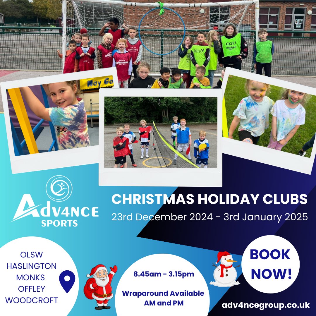 adv4ncesports's tweet photo. Christmas Holiday Clubs! 🎄 

Book Now:

https://t.co/tPh1vsAF9z

#adv4ncegroup #adv4ncesports #holidayclubs #staffordshire #cheshire https://t.co/3bhtnEI54F