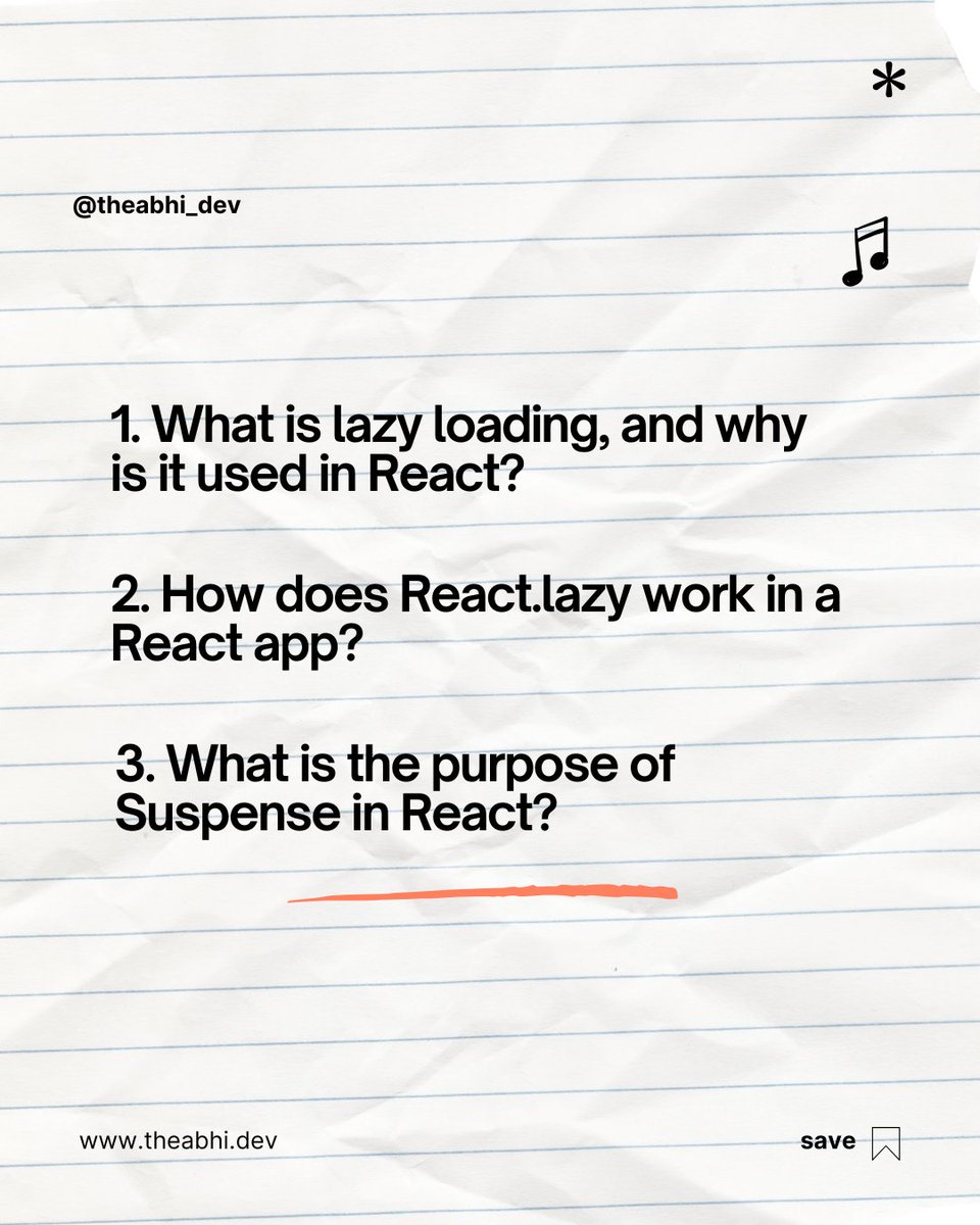 theabhi_dev's tweet image. Lazy Loading & Code Splitting Interview Prep! 💡 Ace your next interview with these 15 essential questions. 🚀 #ReactInterview #CodingPrep #ReactPerformance