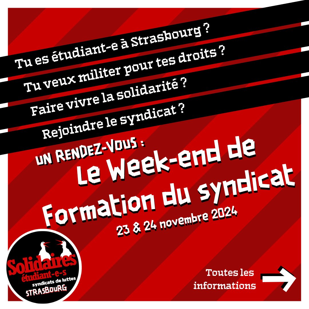 📌 23 &amp; 24 NOVEMBRE : WEEK-END DE FORMATION DU SYNDICAT !

🔴 Nous organisons notre premier week-end de formation de l'année ce week-end ! 

🧠C'est un grand moment où on se forme mutuellement entre syndiqués sur toutes les questions qui nous sont utiles pour militer mieux !
