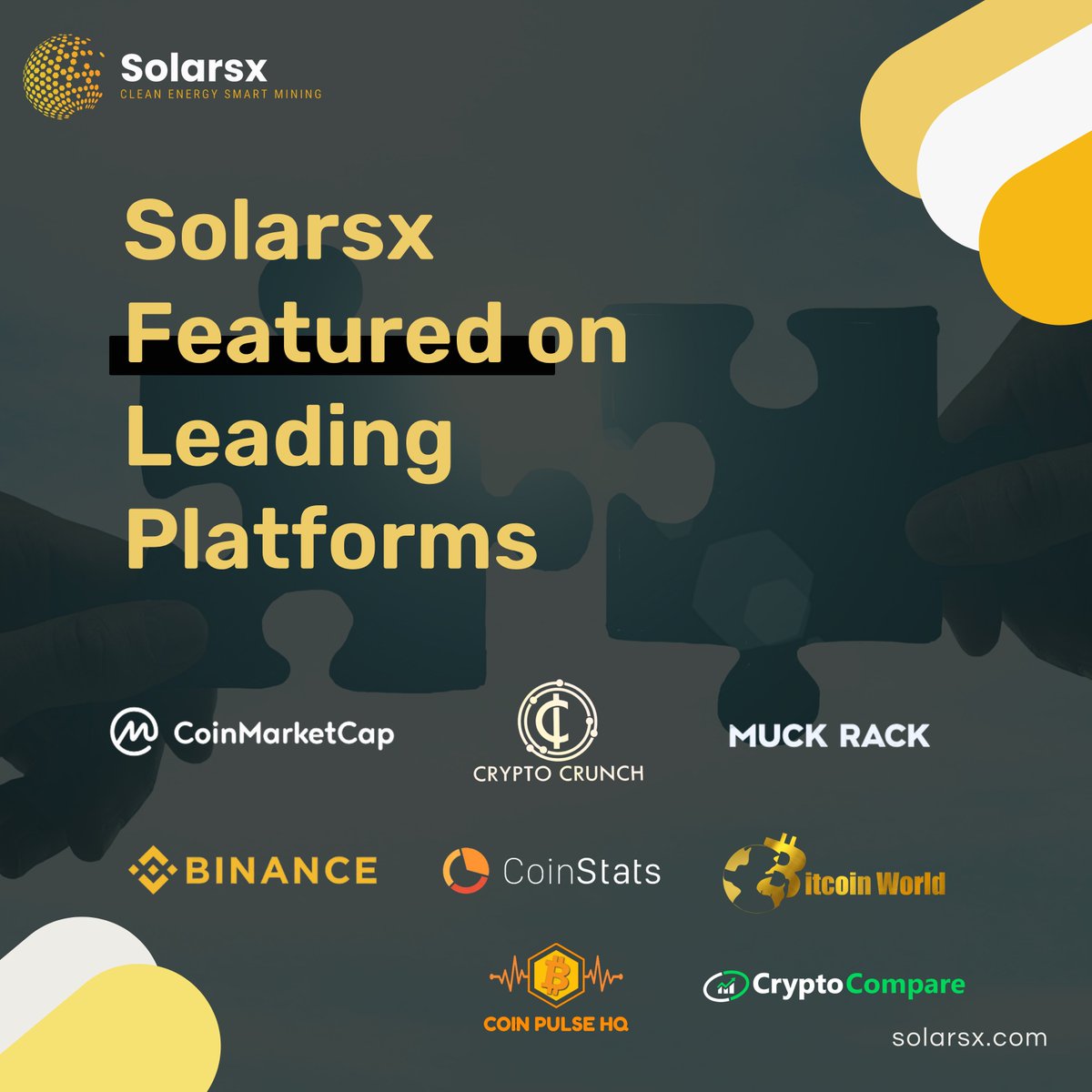 Solarsx04's tweet photo. Weโre honored to be featured on leading platforms like BitcoinWorld Media, Binance, and more! ๐โจSolarSX is leading the charge in sustainable crypto mining, and we couldnโt have done it without your support. Letโs keep growing and making an impact together!
#SolarSX #GreenCrypto https://t.co/4mXuOzQnNN