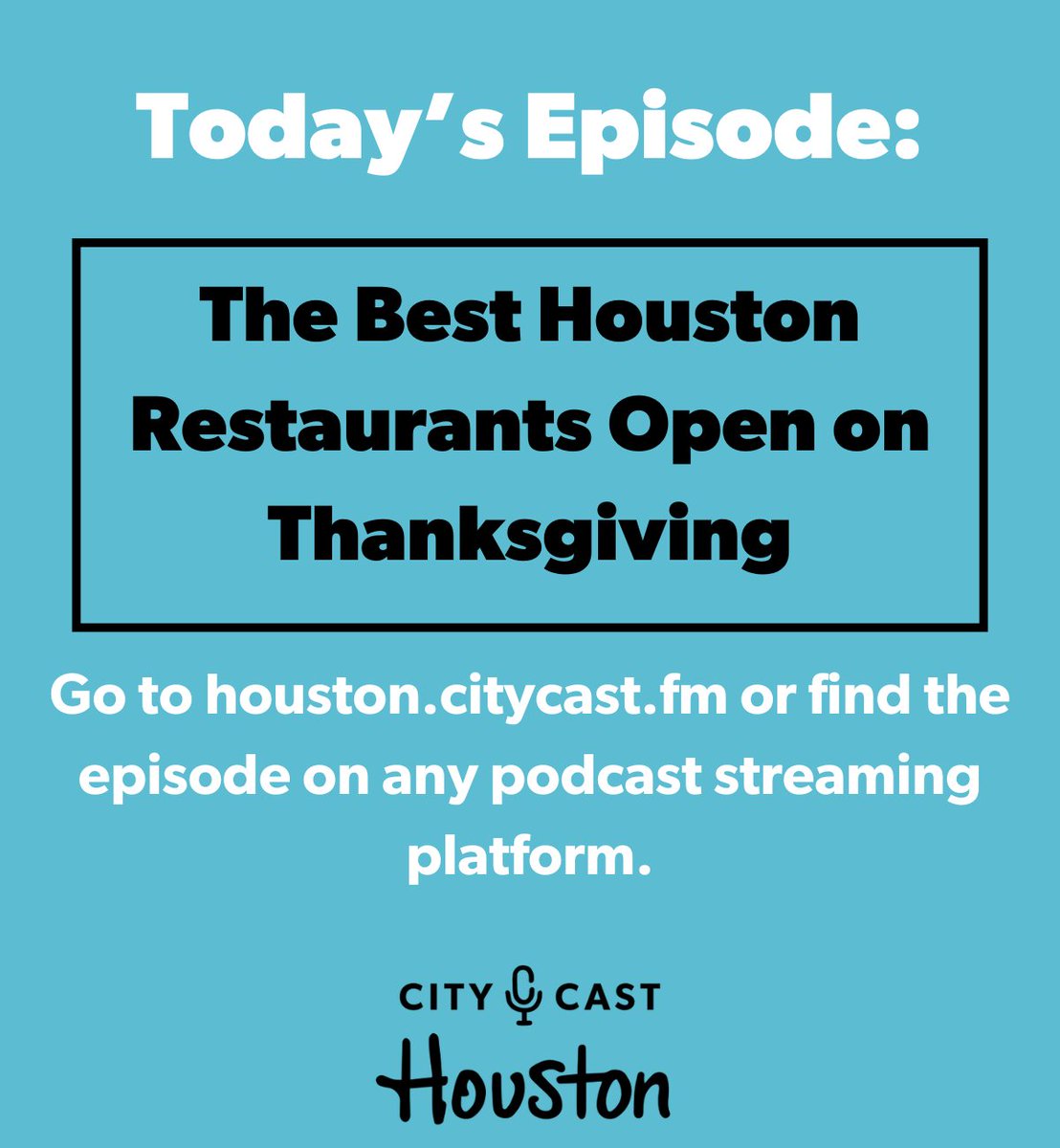 Big thanks to <a href="/culturemap/">CultureMap Houston</a> editor <a href="/esandler/">Eric Sandler</a> for joining me in our now annual Thanksgiving tradition of giving his best recommendations of the best restaurants open on Thanksgiving: houston.citycast.fm/podcasts/the-b… 

Be sure to bookmark for ideas for next week! <a href="/culturemap/">CultureMap Houston</a>