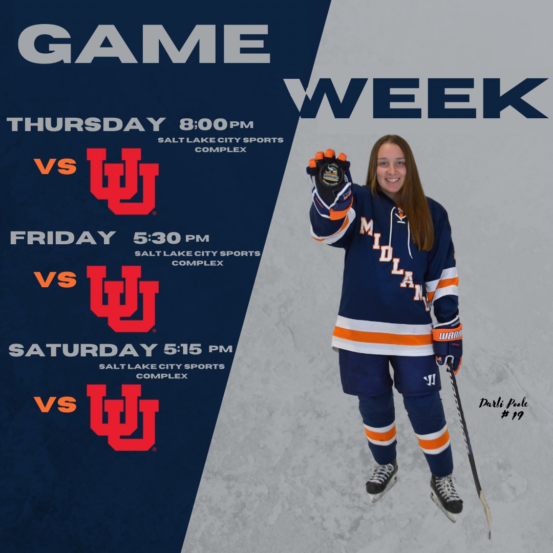 Midland_WHKY's tweet photo. 🚨UPCOMING GAMES🚨

Your Warriors are on the ROAD this weekend as we take on the Utes!🤟🏻

🆚 University of Utah
📍 Salt Lake City Sports Complex
⏰ Thursday 8:00pm CST, Friday 5:30pm CST &amp; Saturday 5:15pm CST
** All times are listed in Central Standard Time ** https://t.co/FdACJGO7hZ
