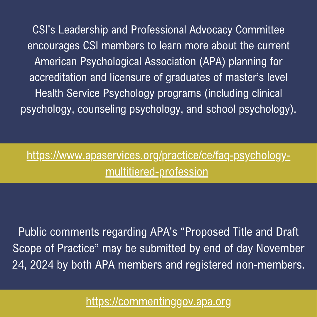 ChiSigmaIota's tweet image. A message from CSI’s Leadership and Professional Advocacy Committee:

apaservices.org/practice/ce/fa…

commentinggov.apa.org