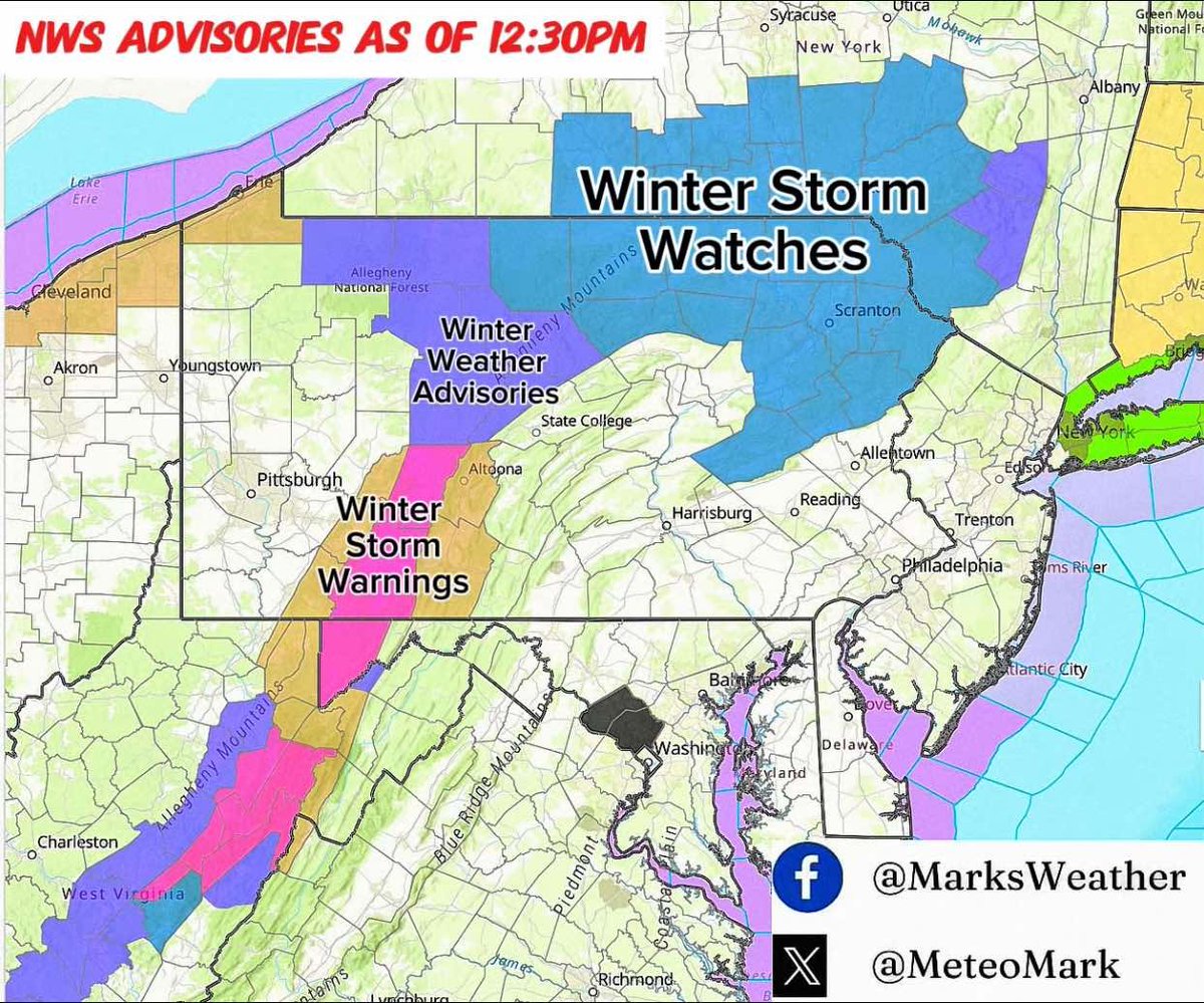 MeteoMark's tweet photo. In a rare move, the NWS has Upgraded the Winter Weather Advisories in NEPA to Winter Storm Watches across the board!
It's starting to look a lot like my "Plowable Snow Model" ;)
#PAwx #NYwx #wxtwitter #wxX https://t.co/gIkGf7CSfh