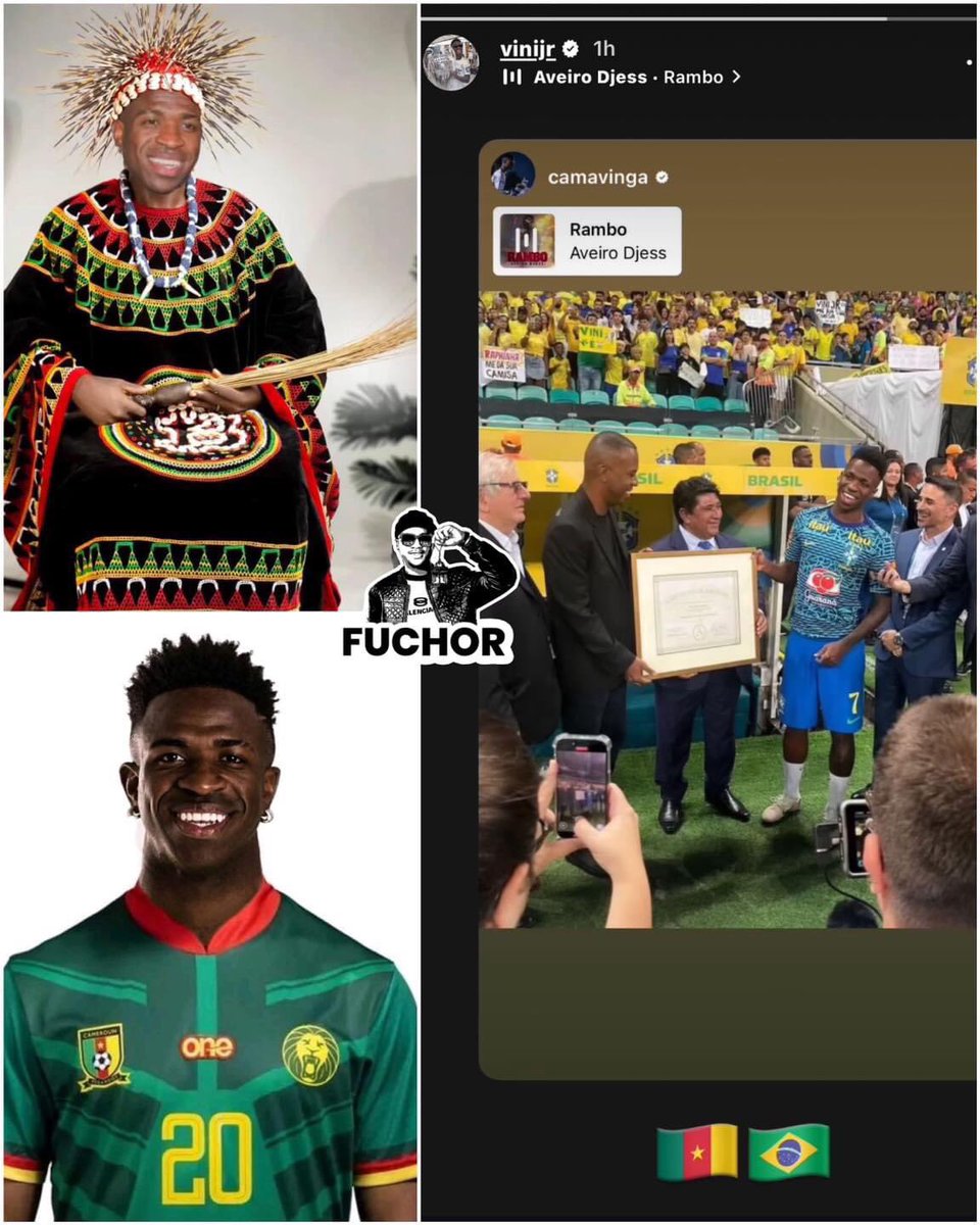 renowned footballer  Vinicus Jr shared  the news of his newly discovered roots on his Instagram account, which boasts over 52 million followers. He accompanied the announcement with Cameroonian artiste Aveiro DJESS. song "Rambo."