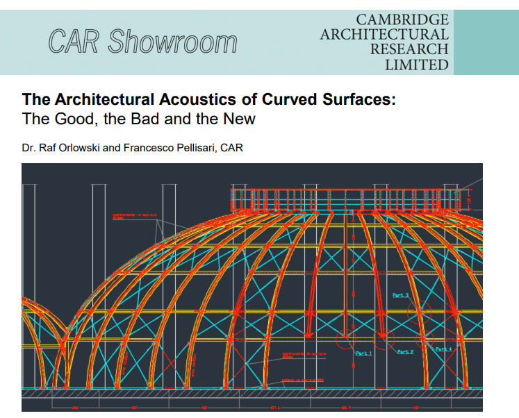 CAR's Showroom at 5.30pm tomorrow will hear from our acousticians Raf Orlowski and Francesco Pellisari, who will explain the latest approaches to dealing with curved surfaces in buildings.