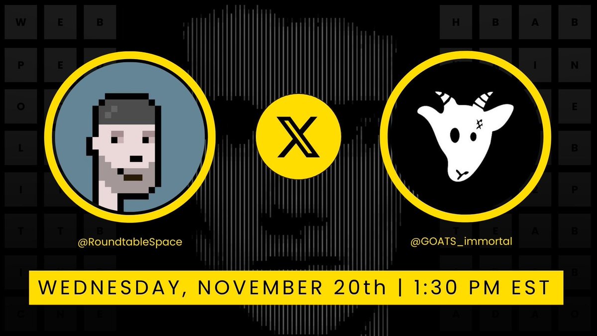 GOATS_immortal's tweet image. GOATS x @RoundtableSpace Special Space  🐐🔥

This is the one, fam—where secrets get spilled, fun hits max levels, and alpha drops left and right. 💥

With $GOATS TGE SO CLOSE, you definitely don’t wanna miss this. 👀

📅 Today
⏰ 1:30 PM EST

Don’t just hear about it later. Pull…