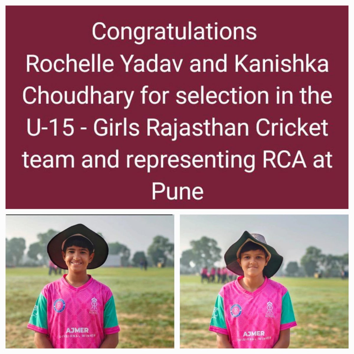 KhwajaModel's tweet photo. Congratulations 
Rochelle Yadav and Kanishka Choudhary for selection in the U-15 - Girls Rajasthan Cricket team and representing RCA at Pune https://t.co/aioGOVSlFO