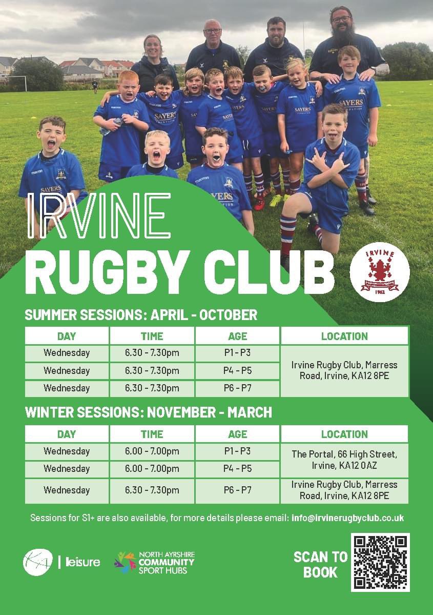 Great to see the continued partnership with <a href="/IrvineRugbyClub/">Irvine Rugby Club</a> and <a href="/KALeisure/">K:A Leisure</a> promoting rugby and giving kids the opportunity to try and play the sport.