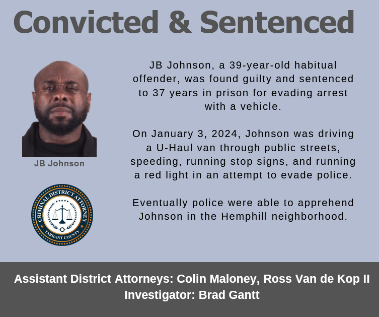 Thanks to the Fort Worth Police Department for their work on this case and for their commitment to keeping our community safe.