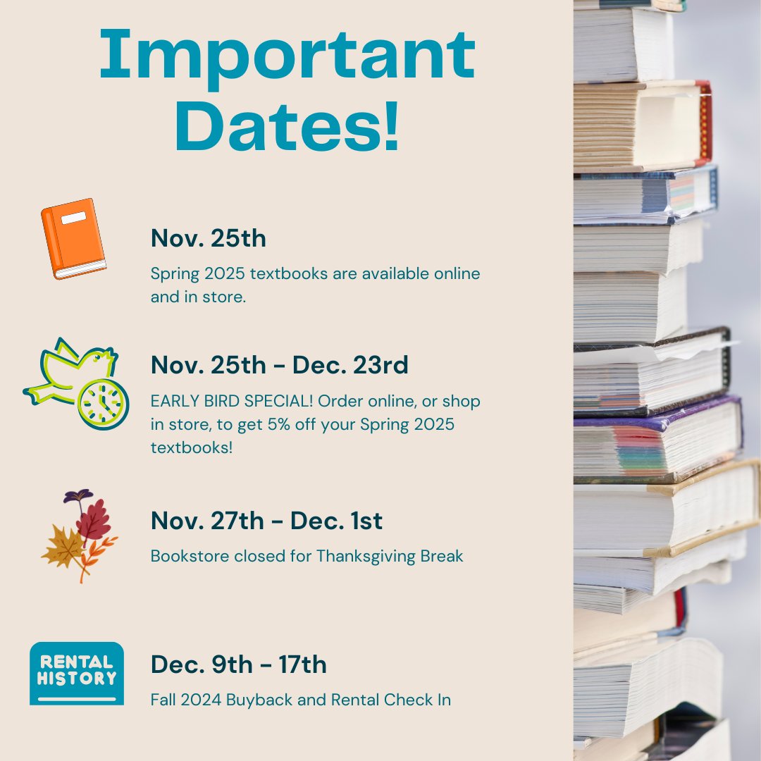 Make sure you keep track of these important Bookstore dates!