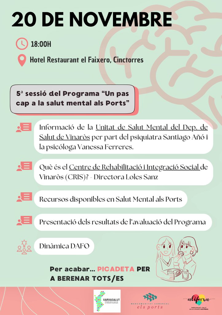 GVACspCS's tweet photo. @GVACspCS i @GVAdepsalutcs participen en l'última sessió de "UN PAS CAP A LA SALUT MENTAL ALS PORTS" organitzada a través del Consell de Salut dels Ports perca prevenció de  la #SalutMental https://t.co/gFWFS3bwRi