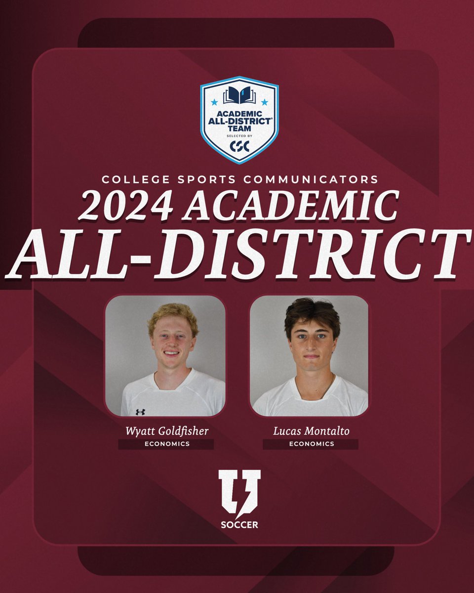Congratulations to senior forward Wyatt Goldfisher and junior midfielder Lucas Montalto on being named to the 2024 CSC Academic All-District Team! 📚

Proud of all of your hard work! 🔴⚽️
•
#UnionMSoc #OnlyForward