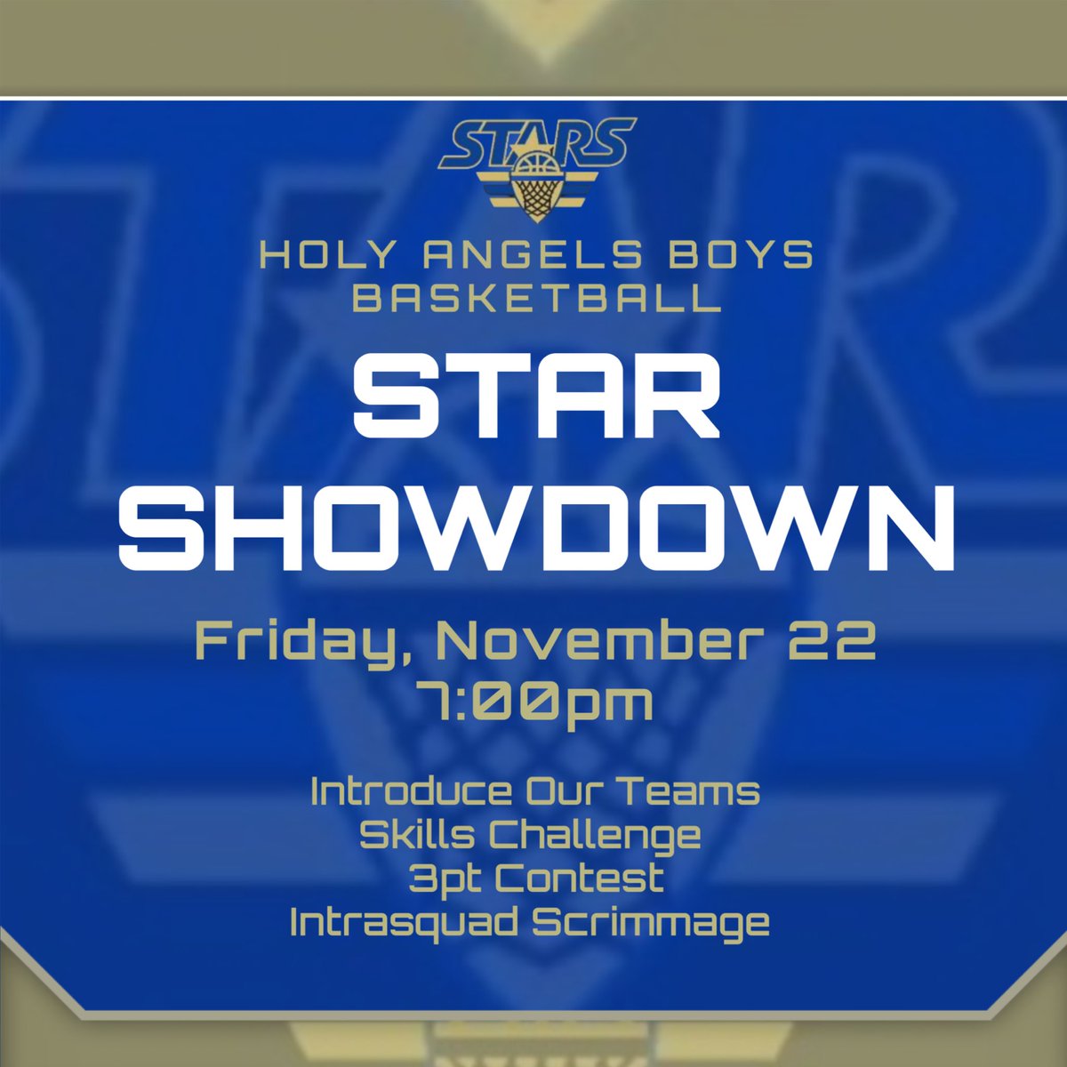 Stars fans! Come out and support Holy Angels basketball this Friday as we kick off our season with some fun competitions and a scrimmage. Free of charge at the door. We look forward to seeing you there!