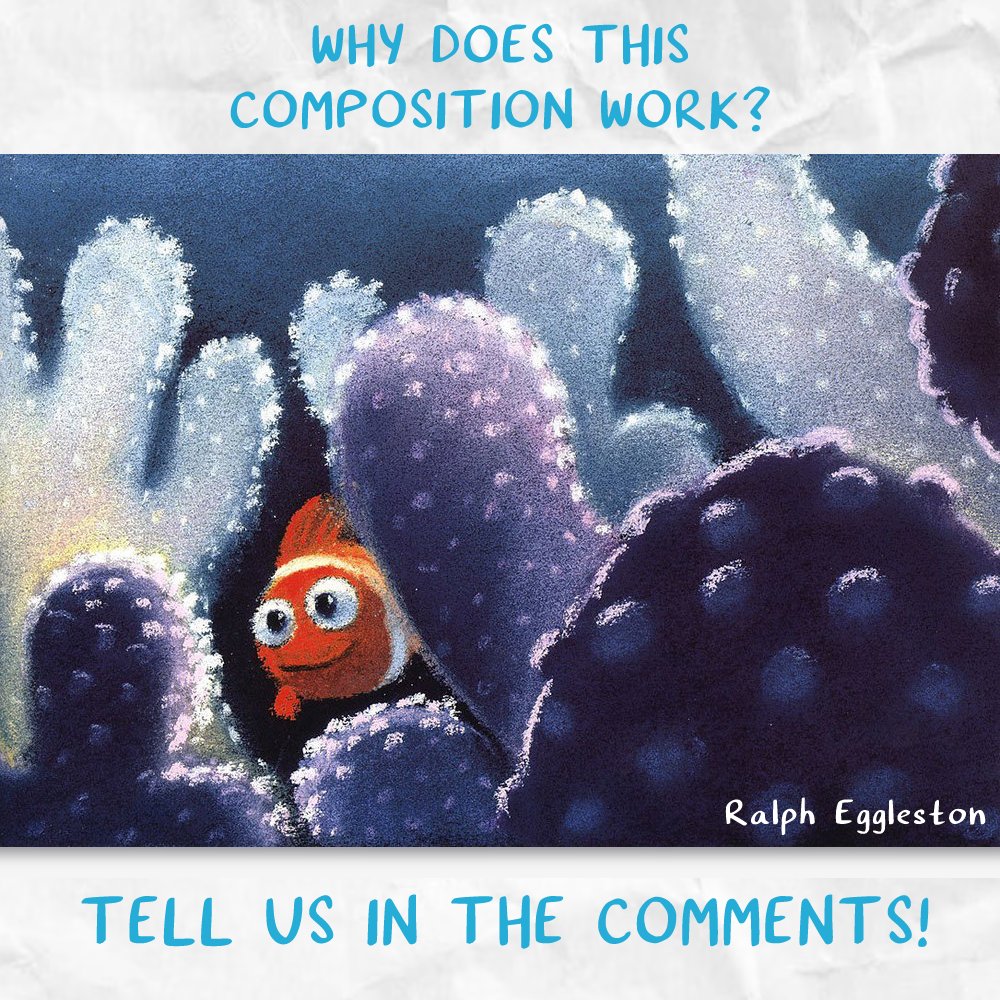 TheFramebyFrame's tweet image. Why does this Composition work? Let's break down this Finding Nemo Concept Art from Ralph Eggleston! 🤝

#agorastudio #framebyframe #animation #findingnemo #conceptart