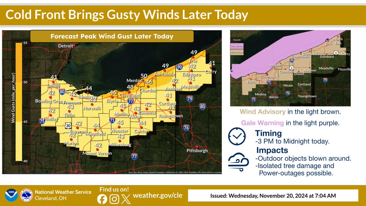 Cuyahoga County OEM (@cuyahogaoem) on Twitter photo A Wind Advisory has been issued for Lorain County, Cuyahoga County, Lake County, Geauga County, and Ashtabula County in Ohio, along with Erie County in Pennsylvania from 3 PM this afternoon through 12 AM tonight. <a href="/NWSCLE/">NWS Cleveland</a> #StaySafeCuyahoga A Wind Advisory has been issued for Lorain County, Cuyahoga County, Lake County, Geauga County, and Ashtabula County in Ohio, along with Erie County in Pennsylvania from 3 PM this afternoon through 12 AM tonight. <a href="/NWSCLE/">NWS Cleveland</a> #StaySafeCuyahoga