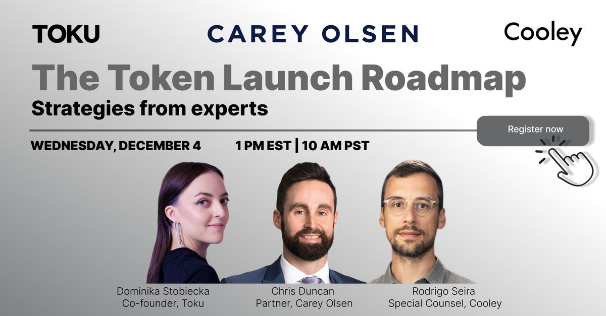 Rodrigo (@rssh273) on Twitter photo Thinking about launching a token?
Join us on Dec. 4th for and in depth discussion with @Toku and <a href="/CareyOlsen/">Carey Olsen</a>
Register here: i.cooley.com/l/708103/2024-… Thinking about launching a token?
Join us on Dec. 4th for and in depth discussion with @Toku and <a href="/CareyOlsen/">Carey Olsen</a>
Register here: i.cooley.com/l/708103/2024-…