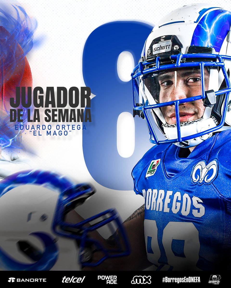 BorregosMty's tweet photo. 🏈 PLAYER OF THE WEEK

El 🧙‍♂️ Mago, con 2⃣ touchdowns en los cuartos de final 🆚#LincesUVM es nuestro jugador de la semana de la #LigaMayor #ONEFA2024. 

#BorregosMty #BorregosEnONEFA #FearTheHorn #W3wantSomeMore https://t.co/NqE5gJV8LJ