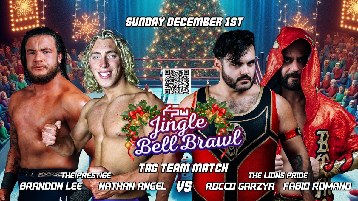 FPWuk's tweet photo. 🚨Match Announcement🚨
After his Debut FPW match was ruined by outside interference from Rocco Garzya. Brandon Lee has found himself a partner to take on The Lion's Pride at FPW Jingle Bell Brawl 
"The Prestige" Brandon Lee &amp; Nathan Angel will take on Rocco Garzya &amp; Fabio Romano https://t.co/sI4K2ZkzIF