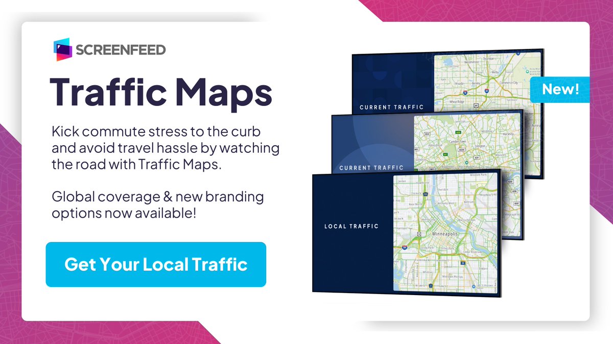Screenfeed Content (@screenfeed) on Twitter photo Traffic Maps is back with a fresh set of designs, features, and expanded global coverage! Get started free 30-day trial today to display a view of local traffic in your area: hubs.ly/Q02YRG4R0 Traffic Maps is back with a fresh set of designs, features, and expanded global coverage! Get started free 30-day trial today to display a view of local traffic in your area: hubs.ly/Q02YRG4R0