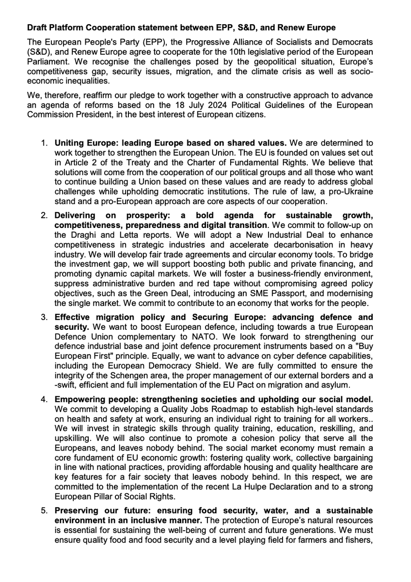 ilpiotr's tweet photo. Here is the coalition pact between @RenewEurope @EPPGroup @TheProgressives. The fate of the pro-EU coalition in Brussels hangs on these two pages. https://t.co/G6BDQQCqGh