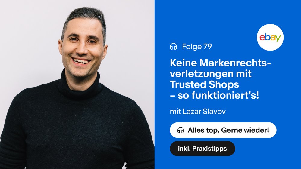 Schon kleine Fehler in Produktbeschreibungen, Logos oder im Marketing können kostspielige Abmahnungen wegen Markenrechtsverletzungen nach sich ziehen.⛔ In der neuen #eBay Podcastfolge mit Lazar Slavovt, Senior Legal Consultant bei Trusted Shops und Anwalt bei Föhlisch
