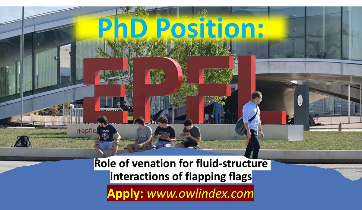 owlindex's tweet photo. PhD position at EPFL (Switzerland): Role of venation for fluid-structure interactions of flapping flags
https://t.co/dGdZXBD2Wt
#Owlindex #phdopportunities #phdstudent #researchcommunity #phd #phdposition #University #EPFL #Switzerland #Switzerlandjobs @EPFL_en https://t.co/OlptYWxgmm