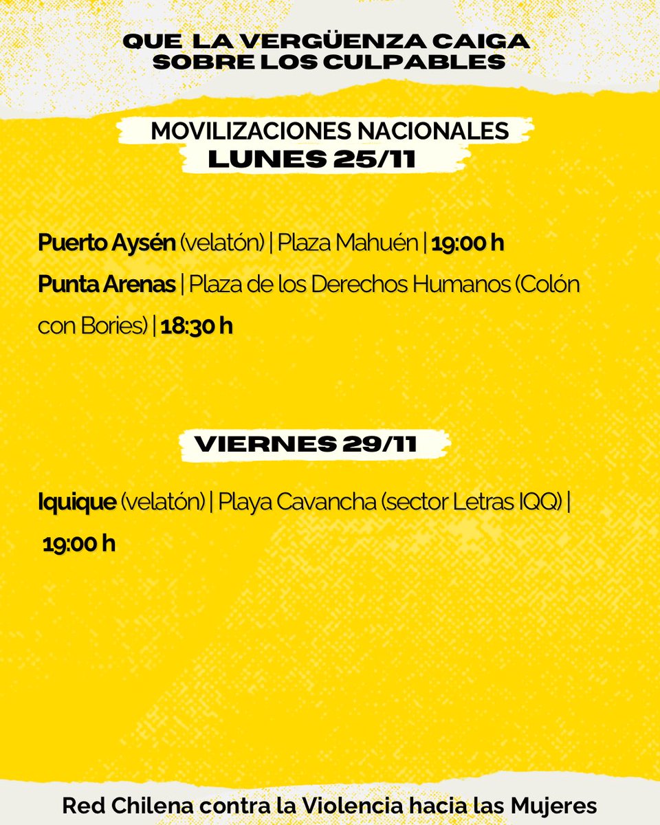 Ya son 18 los territorios que se movilizarán el 25 de noviembre, Día Internacional contra la Violencia hacia las Mujeres, y esperamos que se sigan sumando. ¡Que la vergüenza caiga sobre los culpables!

Organiza, difunde, participa ✊🏽💜

#25NContralaviolenciapatriarcal