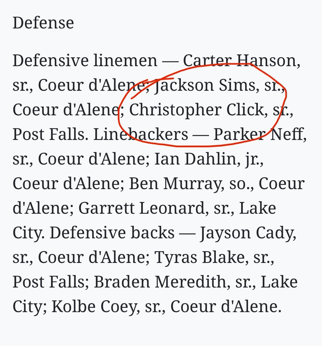 Christopher click (@chris__click) on Twitter photo Blessed to be named all league Defensive Lineman for 6a Inland Empire!
<a href="/INW_FOOTBALL/">Inland Northwest Football</a> <a href="/PNWSports_/">PNW Sports 𝕏</a> <a href="/Pro_Vision_Acad/">ProVisionAcademy</a> <a href="/PrepRedzoneID/">Prep Redzone Idaho</a> Blessed to be named all league Defensive Lineman for 6a Inland Empire!
<a href="/INW_FOOTBALL/">Inland Northwest Football</a> <a href="/PNWSports_/">PNW Sports 𝕏</a> <a href="/Pro_Vision_Acad/">ProVisionAcademy</a> <a href="/PrepRedzoneID/">Prep Redzone Idaho</a>