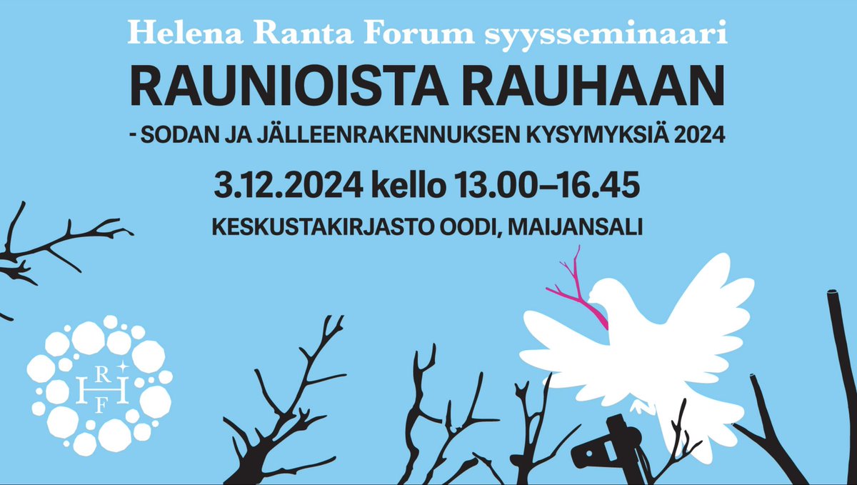 KONFLIKTIT JA RAUHA | Helena Ranta Forum järjestää avoimen seminaarin ”Raunioista rauhaan - Sodan ja jälleenrakennuksen kysymyksiä 2024” 3.12. klo 13.00-16.45 Oodin Maijansalissa. 

Ohjelma ja ilmoittautumiset allaolevassa linkissä.

helsinki.fi/fi/konferenssi…