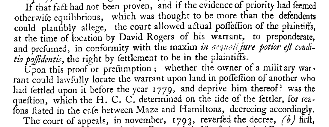 wolflawlibrary's tweet photo. Here, in 'Williams v. Jacob' (1792), George Wythe quotes a Latin maxim: "in aequali jure potior est conditio possidentis." Where does this come from? Where did Wythe learn it? https://t.co/XolvfLUkd6 https://t.co/iMJ2Af1xR9