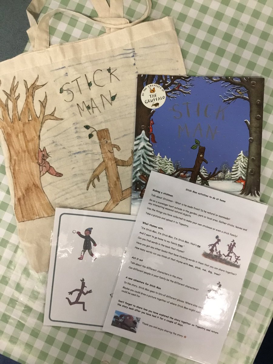 Beetles_StF's tweet photo. Our new Stickman story sacks are ready to come home with children this term. We home the Beetles enjoy exploring the story and sharing the book and activities together at home. #stickman #JuliaDonaldson @StFaithsTweets https://t.co/DHBUqGp1qn