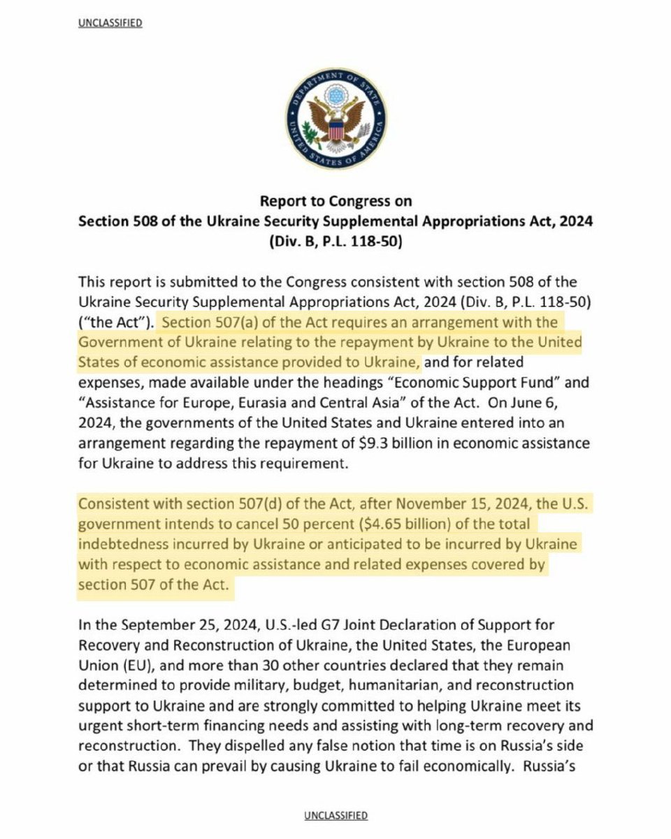 KristyTallman's tweet image. 🚨U.S. Cancels $4.65 Billion in Ukraine's Economic Assistance Debt Under Supplemental Appropriations Act - This was supposed to be paid back⚠️

#UkraineAid #USSupport #DebtCancellation #UkraineRecovery #EconomicAssistance #RussiaUkraineWar #GlobalFinance #G7Support