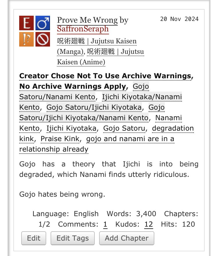 saffron_seraph's tweet photo. Posted part one of my Ijichi fic last night btw !!!! Its like 85% banter but sex will be on the way I swear

https://t.co/FC0cvvNYCe 

#nanago #nanajichi #gojichi https://t.co/gkVkFbrGYV