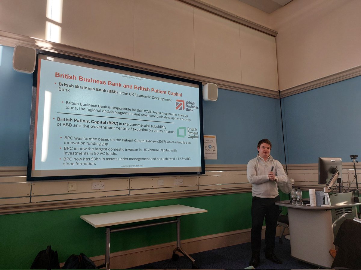 CGenakos's tweet photo. Really grateful to Matthew #Romang from the @biztradegovuk fellow of @CSciPol for a #fantastic presentation on National #Quantum #Strategy and the #British #Business #Bank important examples of #industrial #strategy. Great discussion with @TechPolicyMPhil students @CambridgeJBS https://t.co/JyaO6OzfNs