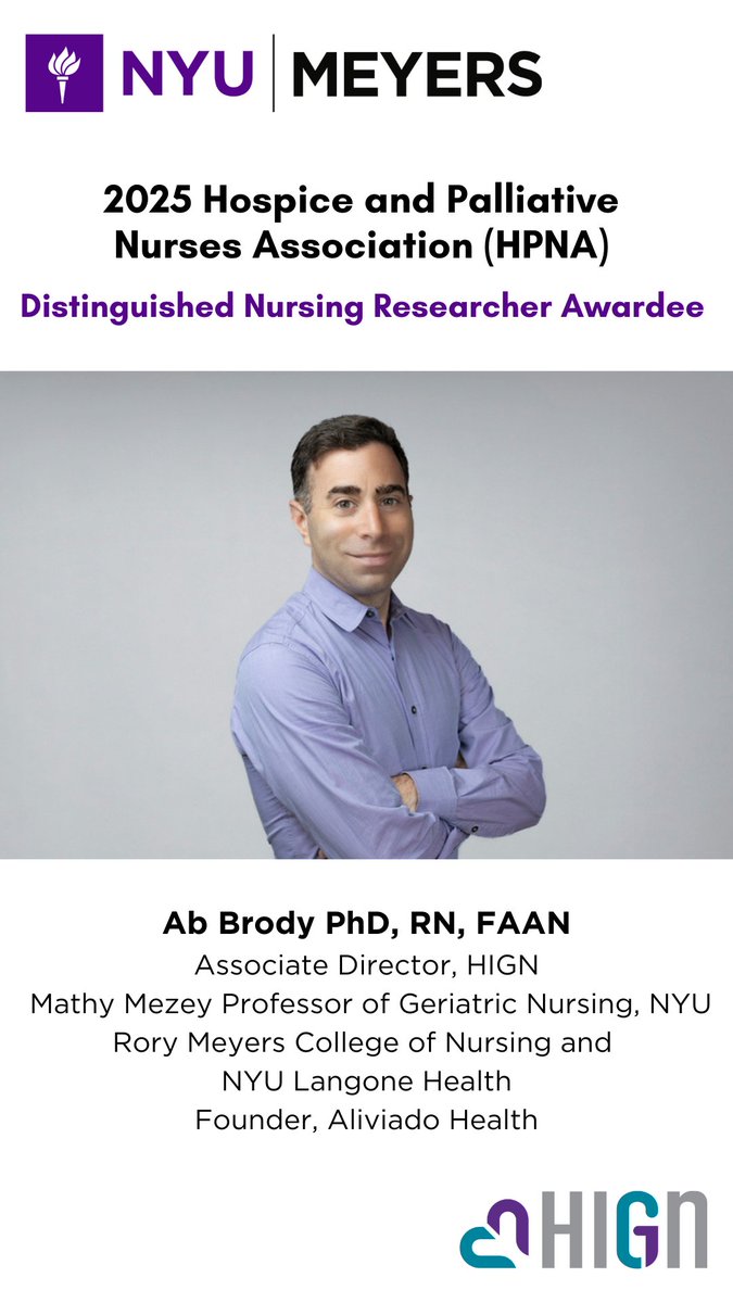 HIGN at NYU Meyers (@hign_nyu) on Twitter photo Join us in celebrating Prof. Ab Brody's incredible achievement! Prof. Brody received the 2025 <a href="/HPNAinfo/">Hospice and Palliative Nurses Association (HPNA)</a> Distinguished Nursing Researcher Award! Visit advancingexpertcare.org/news/hpna-anno… to read the full announcement!
<a href="/nyumeyers/">NYU Rory Meyers College of Nursing</a> #nursing #olderadults #researcher #geriatric #gerontology Join us in celebrating Prof. Ab Brody's incredible achievement! Prof. Brody received the 2025 <a href="/HPNAinfo/">Hospice and Palliative Nurses Association (HPNA)</a> Distinguished Nursing Researcher Award! Visit advancingexpertcare.org/news/hpna-anno… to read the full announcement!
<a href="/nyumeyers/">NYU Rory Meyers College of Nursing</a> #nursing #olderadults #researcher #geriatric #gerontology