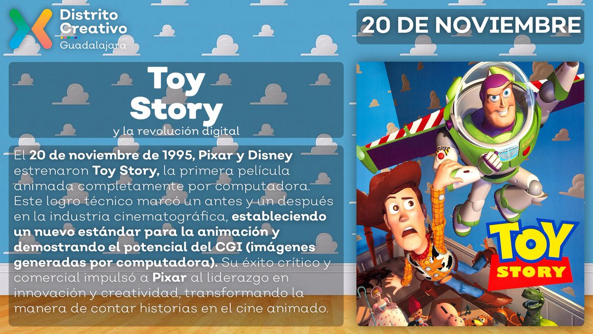 DistCreativo's tweet photo. 🎥✨ Hace 29 años, Toy Story transformó el cine con su innovadora animación digital. La película que inició una nueva era para Pixar y la animación por computadora. #Efemérides #ToyStory #Pixar https://t.co/Wwkhs5tgFK